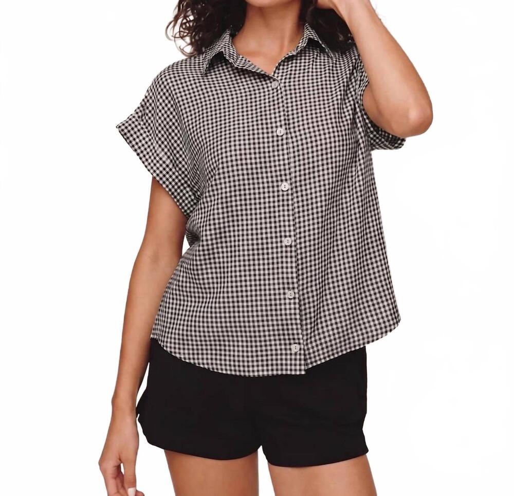 NEW BELLA DAHL short roll sleeve shirt in black micro gingham